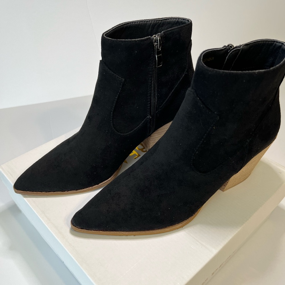 Beast Suede-Look Side Zip Heeled Ankle Boot in Black